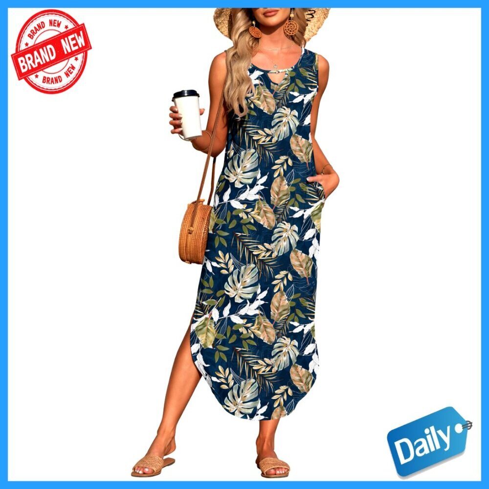 Sleeveless Maxi Dress with Pockets, Loose Fit, Summer Beach